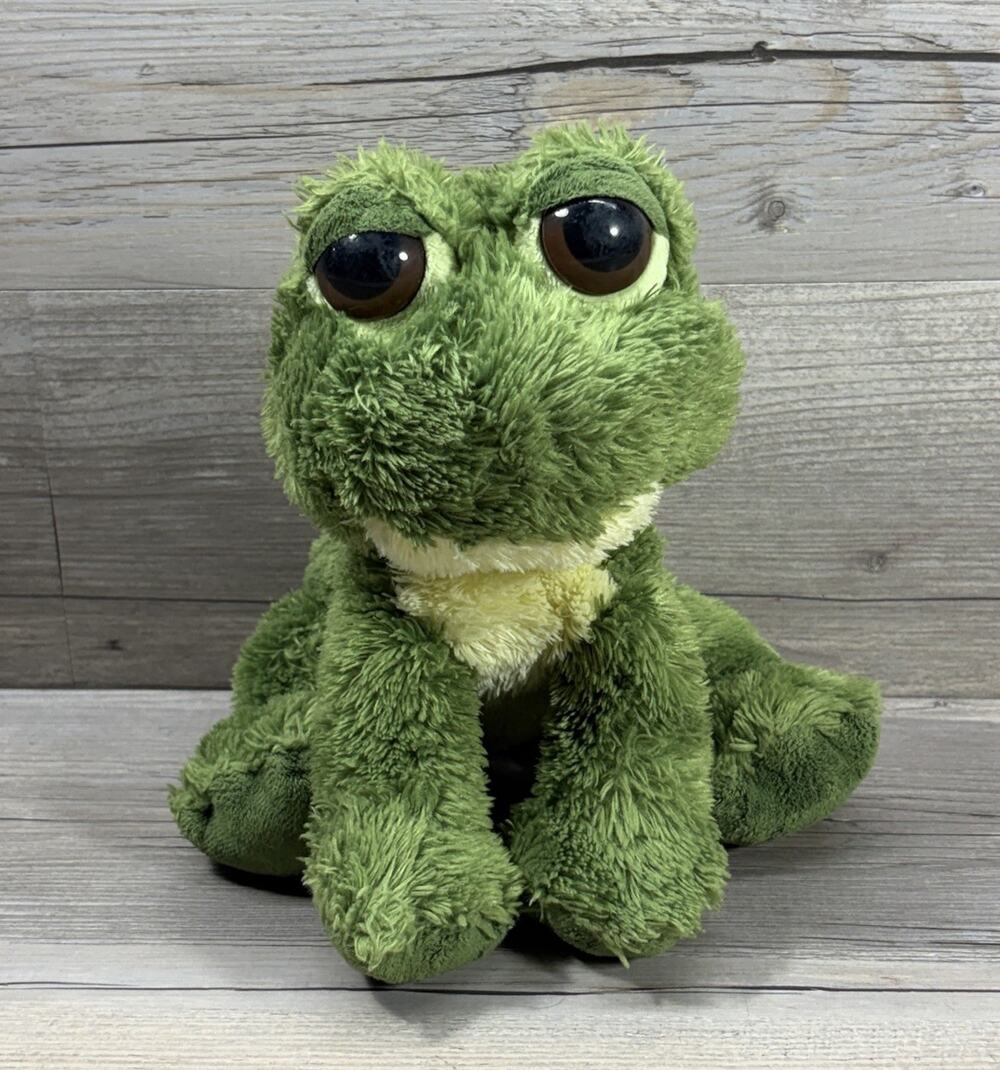 Aurora World 2017 Green Frog Shaggy Plush Big Eyes Stuffed Animal Toy 9" Tall